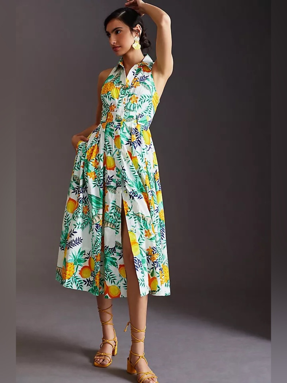 Maeve Anthropologie Lemon Midi Cotton Shirt Dress Size Small
